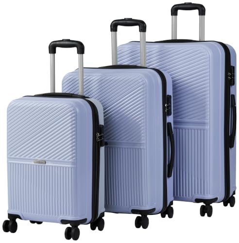 Image of Teakwood Set of 3 8 Wheels Trolley Bag, Hard Cabin with Zipper Closure, Adjustable Push Button & Cross Side Strap, Number Lock System 360 Degree (Set of 3, Lavender)