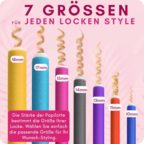 Foto von PREMIUM Papilotten Lockenwickler - 42 Stück für sanfte und natürliche Locken! Geeignet für große und kleine Locken über Nacht, Flexi-Stab, mehrfarbig