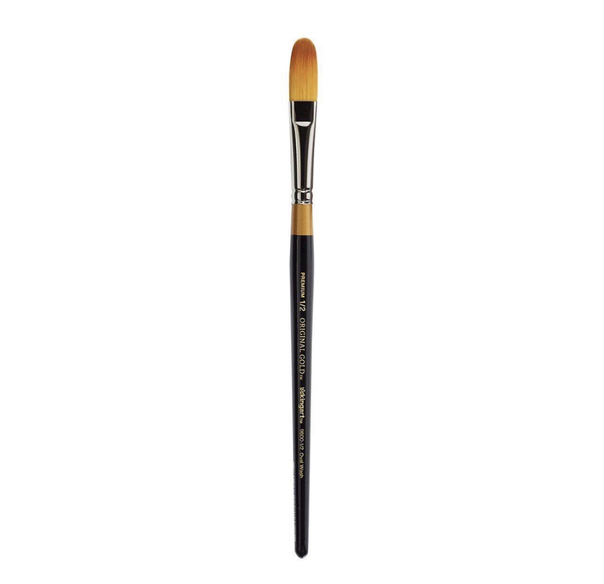 KINGART Premium Original Gold 9600-1/2 Oval WASH/Glaze Series Artist Brush, Golden Taklon Synthetic Hair, Short Handle, for Acrylic, Watercolor, Oil and Gouache Painting, Size 1/2"