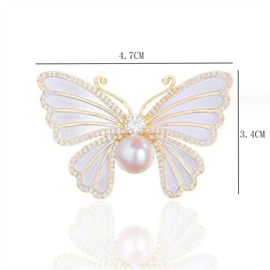 Image of Butterfly Crystal Rhinestone Brooch Pin for Women Colorful Glitter Pearl Bead Lapel Pins Hats Clothes Dress Accessories Jewelry