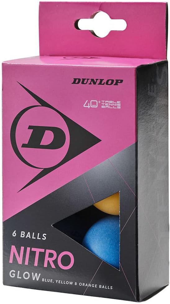 Dunlop Nitro Glow 6 Table Tennis Balls multicoloured, Recreational Player Training Balls