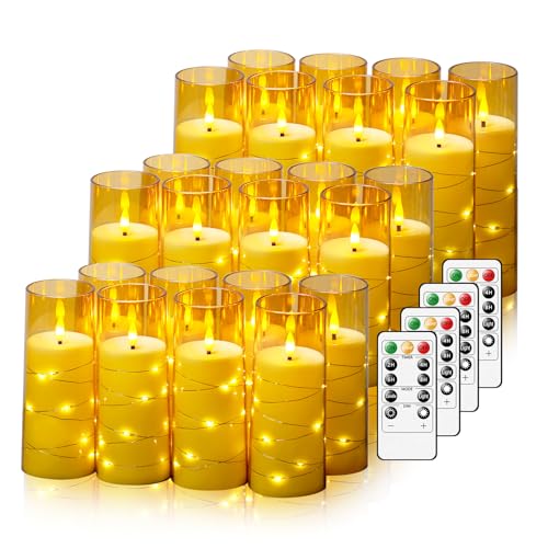 Image of Nimiko Flickering Flameless LED Candles,Battery Operated Candles 24 Pcs with Embedded Star String,Acrylic LED Pillar Candles with Remote,Suitable for Home Decoration to Create an Atmosphere (Gold)