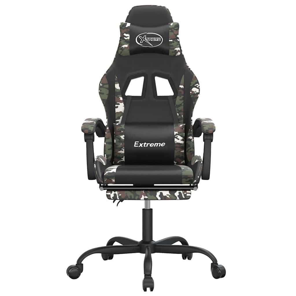 Sedia da gaming con poggiapiedi, girevole, in ecopelle, ergonomica, con funzione basculante, cuscino lombare, poggiatesta e ruote, per uso domestico e PC
