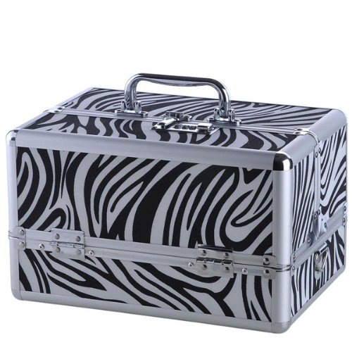 Aluminum Cosmetic Makeup Lockable Case in Zebra Print
