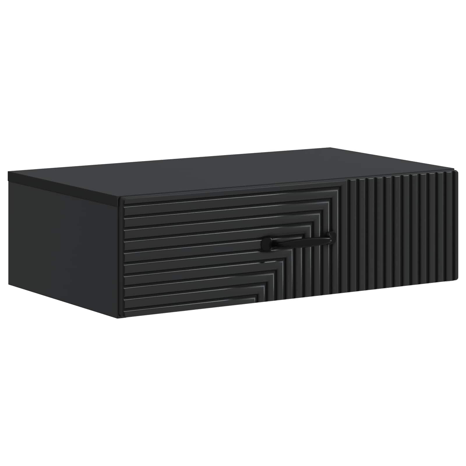 Tavolino da parete in legno nero, 59 x 34,5 x 17 cm, con cassetto, per soggiorno, corridoio, ufficio, versatile come ripiano e organizer