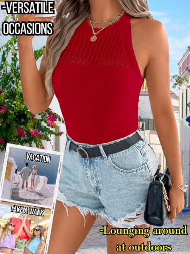 Image of ChiaoLezhee Women's Summer Knit Tank Tops, Racerback High Neck Lightweight Sweater Vest, Dressy Casual Outfits