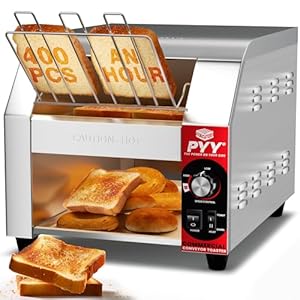 PYY Commercial Conveyor Toaster – 400 Slices/Hour Electric Industrial Belt Toasters Oven Heavy Duty Stainless Steel Tostadora Transportadora for Bun Bagel Bread Waffle Restaurant Buffet Catering 1800W