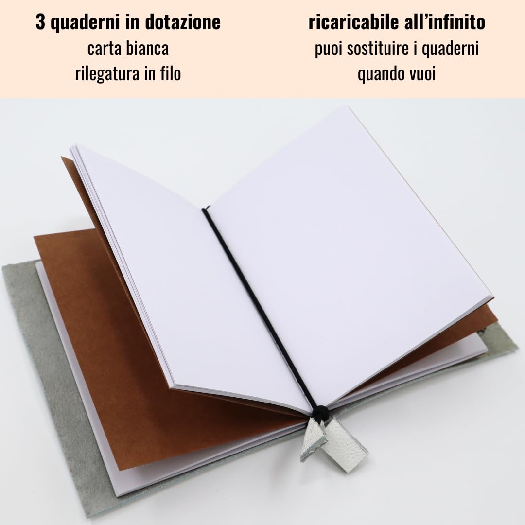 Diario di viaggio Personalizzabile: Taccuino in pelle A6 con 3 quaderni, 14x11cm. Ideale come Taccuino da viaggio tascabile stile Midori. Idea regalo per sposi, amici, maestre, mamma, colleghi