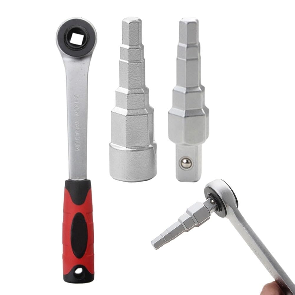 Lioaeust Clé à cliquet pour radiateur étagée, poignée réglable en acier au carbone pour la plupart des valves de radiateur, tétons, bouchons, connecteurs de réservoir (A)