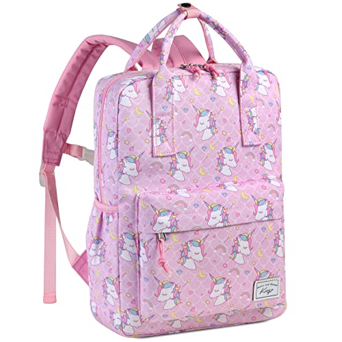 Mochila Infantil, Kasgo Mochila Escolar Niña Unicornio Lindo Mochila Escolares Adolescente Juveniles Impermeable Mochilas Preescolar de Animales Personalizada con Correa Pecho para Viaje Cámping, Rosa Cover