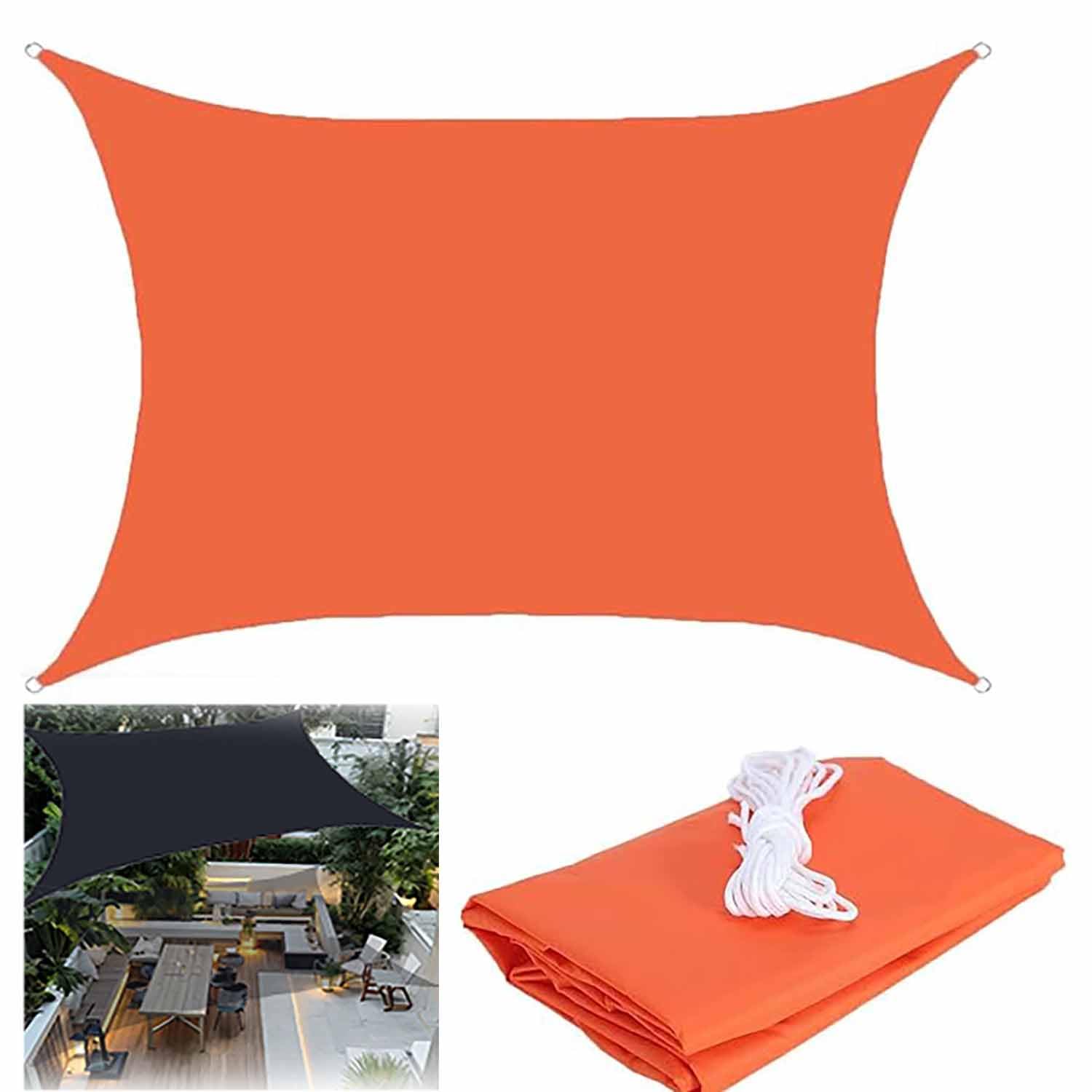 Ffsaacol Outdoor Patio Rectangle Sun Shade Sail with UV Block, Waterproof Sun Protection Shade Sail Canopy, Sun Sail Shade Canopy with Ropes, Easy Installation C, 13x20ft/4x6m