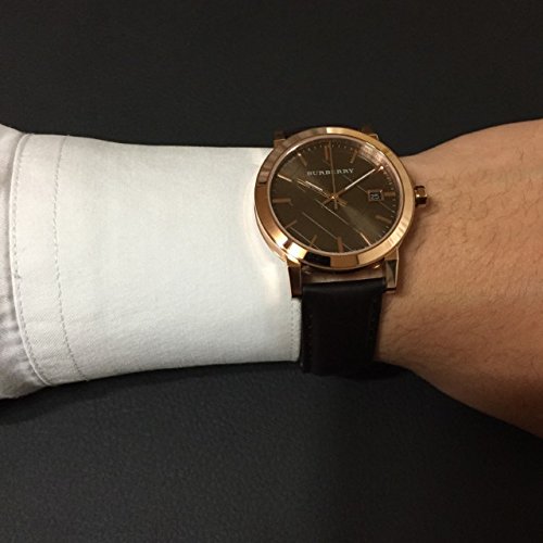 Burberry Luxury Rare Rose Gold Watch Womens Unisex Men The City Brown Authentic Leather Beige Dial Date BU9013
