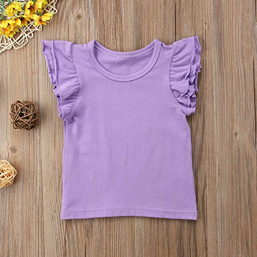 Image of Infant Toddler Baby Girl Top Basic Plain Ruffle T-Shirt Blouse Casual Clothes