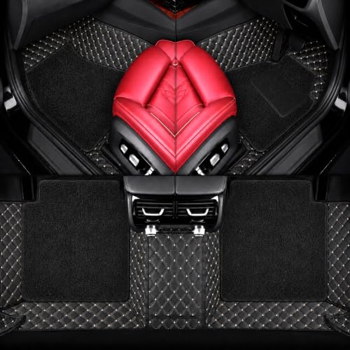 Image of Premium 7D Car Mat Full Set for Kia EV6 || Luxury Leather Dual-Stitch Full Set 7D Car Floor Mat || 100% Waterproof || Color : Silver-Black (Design-1)