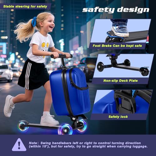 smilesun Foldable Ride On Scooter Suitcase with Front Opening, Lightweight Carry On Scooter Luggage for Adults, Teens & Kids（Blue 20-inch） - image 6