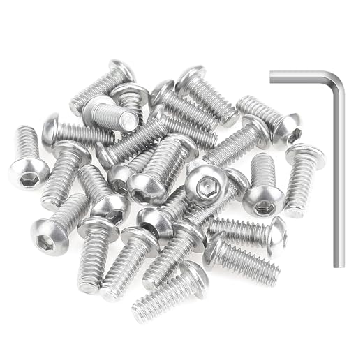 Image of 25 Pieces 1 /4-20 x 5 /8 inch Button Head Socket Cap Screws Bolts, HELIFOUNER 304 Stainless Steel (18-8) Screws, Bright Finish, Fully Threaded