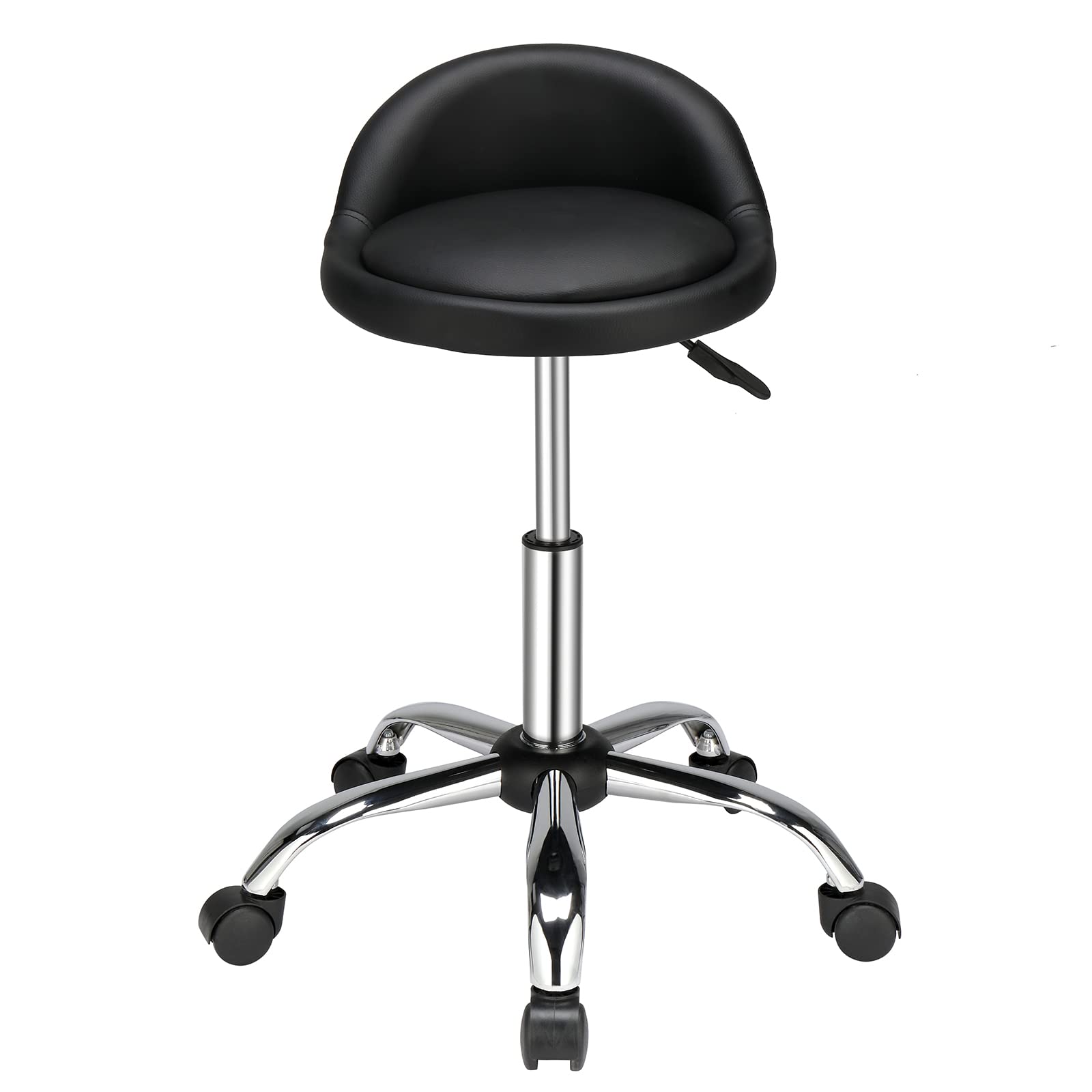 Bonnlo Round Rolling Stool with Wheels - Height Adjustable Swivel Stool with Low Backrest - for Salon Massage Home Kitchen Clinic, Weight Capacity 400lbs (Black)