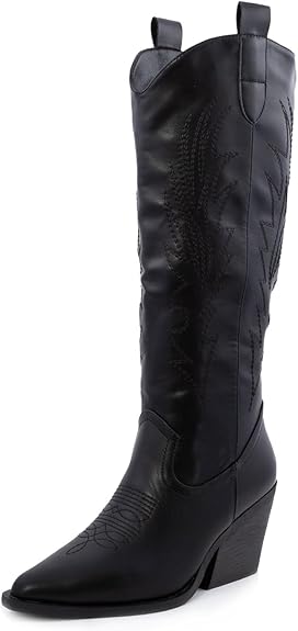 Stivali Donna Texani Toocool Cowboy - Pelle Sintetica, Tacco 7cm, Taglie 36-41, Nero/Bianco/Cammello