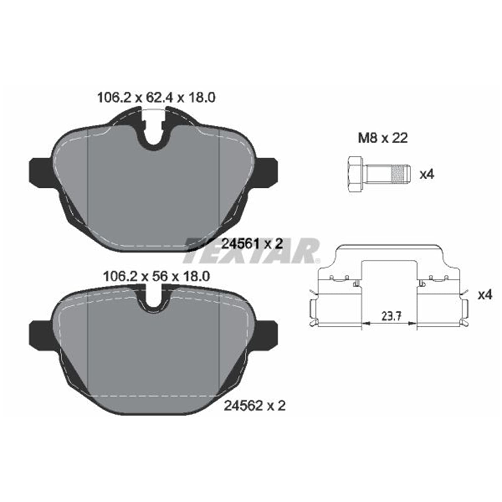 Textar 2456101 Bremsbelagsatz, Scheibenbremse hinten | 2456101 passend für 5 6 7 I8 IX3 X3 X4 X5 Z4 |