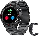 Smartwatch Telefonieren Herren Edelstahl Wasserdicht Gesundheitsuhr Outdoor Pulsuhr für Männer iOS Android Militärischhe Sportuhr Schrittzähler Uhr Herzfrequenz Schlafanalyse Fitnessuhr