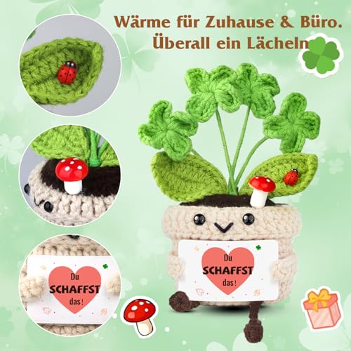 Szhhrxi Mutmacher Geschenk, Glücksbringer Gestrickte Vierblättriges Motivation „Du schaffst das“, Glücksbringer Prüfung Geschenke, Schulanfang Geschenke, Geschenk zur Einschulung für Männer & Frauen
