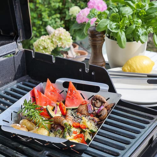 Steuber Premium Line Edelstahl Grillkorb groß 35 x 29,5 x 6,5 cm, Grill-Schale, Ersatz für Aluminium Schalen