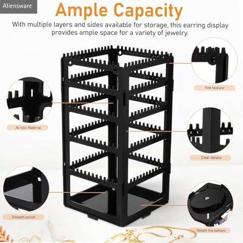 Image of Aliensware 360 Rotating Earrings Stand Holder Jewelry Display Organiser, Jewellery towers, Earrings organiser, earring organizer box, chain organiser Necklaces chain bracelet,vanity-Aliens-Black