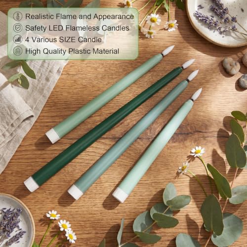 Image of Rossesay 24 Pcs Flameless LED Taper Candles Battery Operated Candles 8.5 inch, 9.65 inch, 10.8 inch, 12.8 inch Flameless Candlesticks Flickering for Christmas Church Wedding(Classic, Gradient Green)