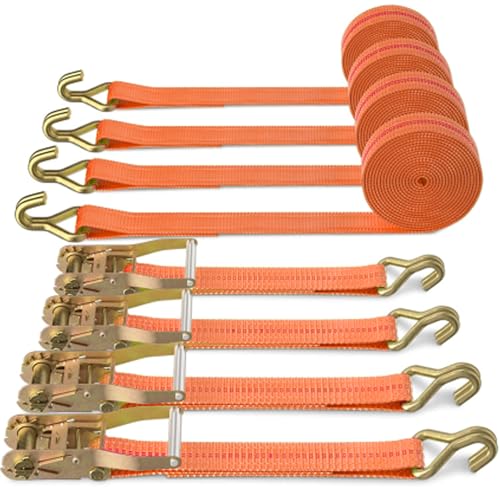 4 Jeux de 3000 KG Sangle d'arrimage à Cliquet, 6M×38MM Sangle a Cliquet avec Crochet en Polyester, Sangles de Serrage avec Tendeur à Cliquet pour Remorque,...
