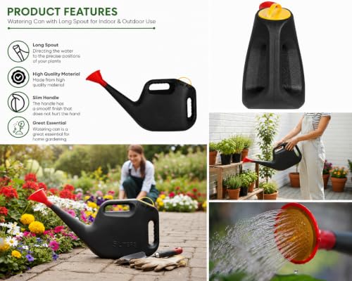 Image of Ocean Mart Watering Can - Green (5L) | Garden Water Can with Built-in Sprayer Black