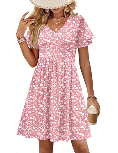 Image of Zeagoo Womens Summer Dress Casual Swing Sundresses Floral Ruffle Short Sleeve Wedding Guest Dress Beach Mini Dress 2026