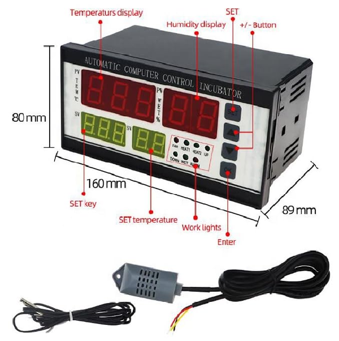 Image of TM&W Egg Incubator Accessories Controller W3001, w1209, m452, stc 1000, stc 3028, xm18 and xm18D Sensor Humidity Maker Useful to Built Big Size incubators (XM18 Black)