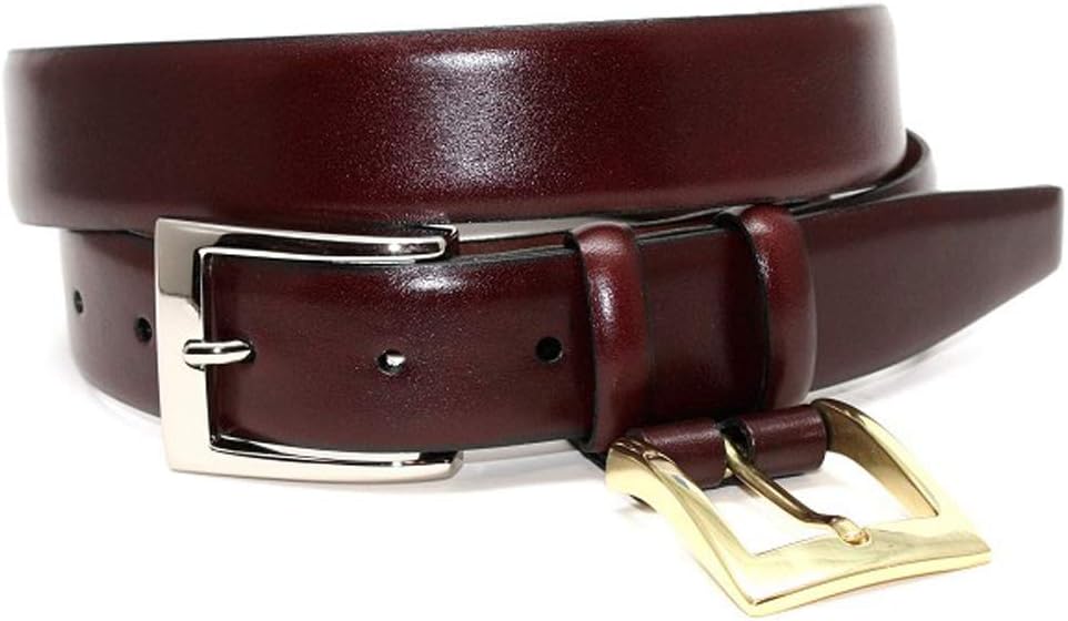 Italian Calfskin Double Buckle Option Dress Belt - Burgundy/Cordovan 34