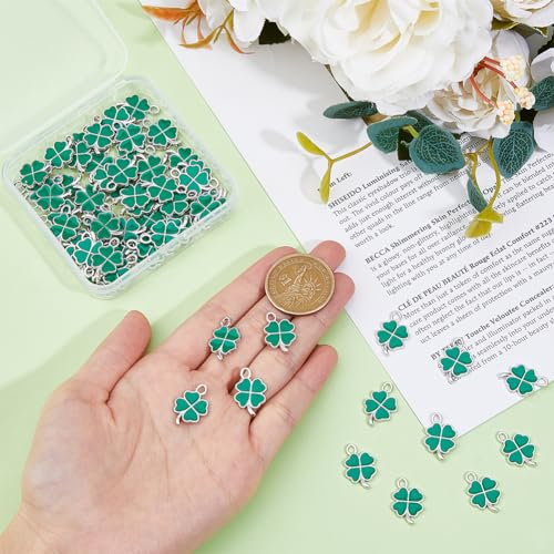 DICOSMETIC 70pcs Four Leaf Clover Charms Enamel Alloy Charms Small Shamrock Charms Green Lucky Charms St. Patrick's Day Charm for Jewelry Making DIY Crafts Hole: 1.6mm - Image 3