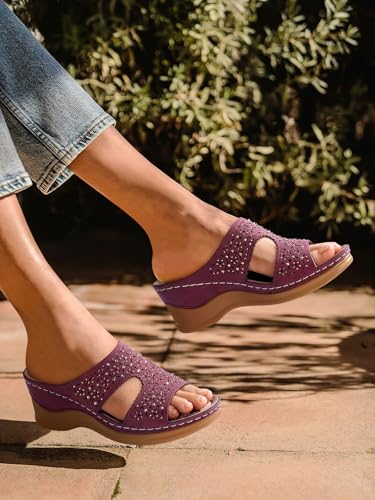 Image of SHIBEVER Wedge Sandals for Women Dressy: Summer Slip On Womens - Slide Comfortable Walking Platform Sandals