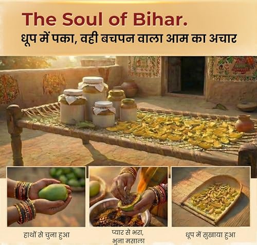 Image of Taste Great Authentic Bihari Dry Stuffed Mango Pickle (Bharua Achar) - 450g | Sun-Dried & Low Oil | Traditional Roasted Masala Sukha Aam ka Achaar | Bihar UP style recipe I Special sealed jar for no spill