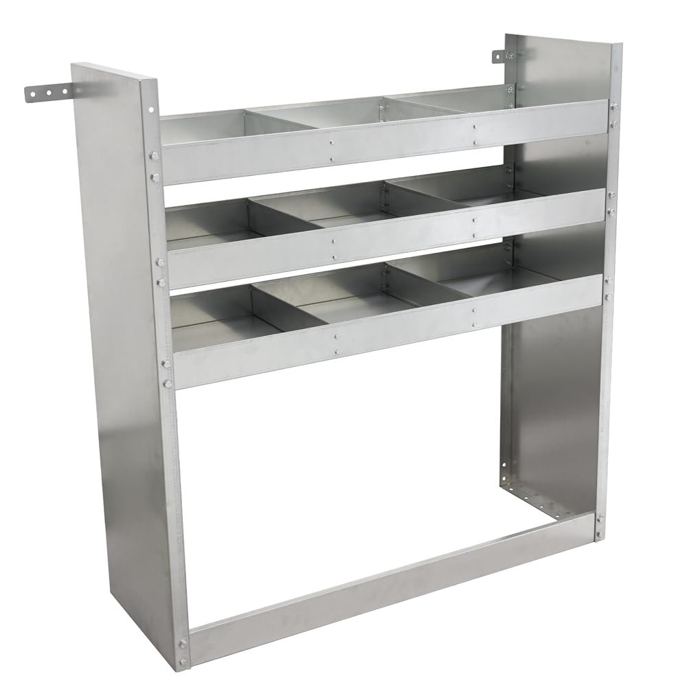 Kit scaffale furgone universale Ducato Boxer Jumper Transit Sprinter Movano – 3 vasche Magnelis anticorrosione fissaggio pavimento e parete 101x108x36 cm