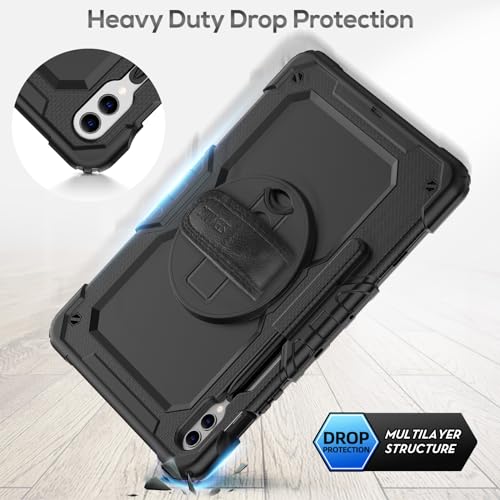 SEYMAC Case for Samsung Galaxy Tab S10+ Plus / S9 FE+ Plus / S9+ 12.4 Inch 2024/2023, Shockproof Case with Screen Protector, 360° Rotating Stand & Hand Strap, Shoulder Strap, Pen Holder, Black - Image 5