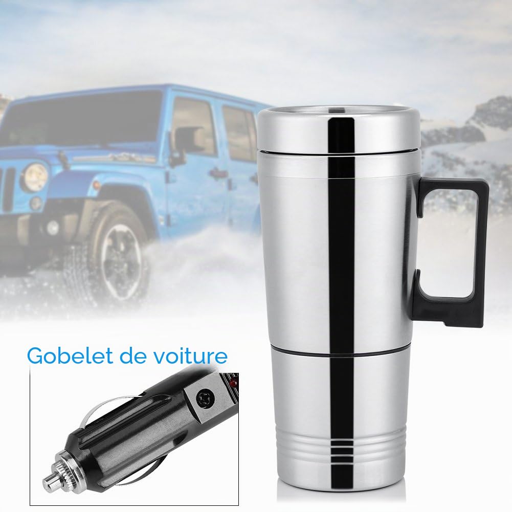 Bouilloire à Eau Chaude électrique, 12 v/24 v 300 ML Portable en Acier Inoxydable Voiture cafetière Chauffage Tasse à Boire Bouteille(12V)
