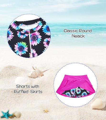Image of Vogseek 3-12T Girls Rash Guard 2 Pieces Bathing Suit Long Sleeve Swimsuit Swimming Skirt with Shorts Swimwear