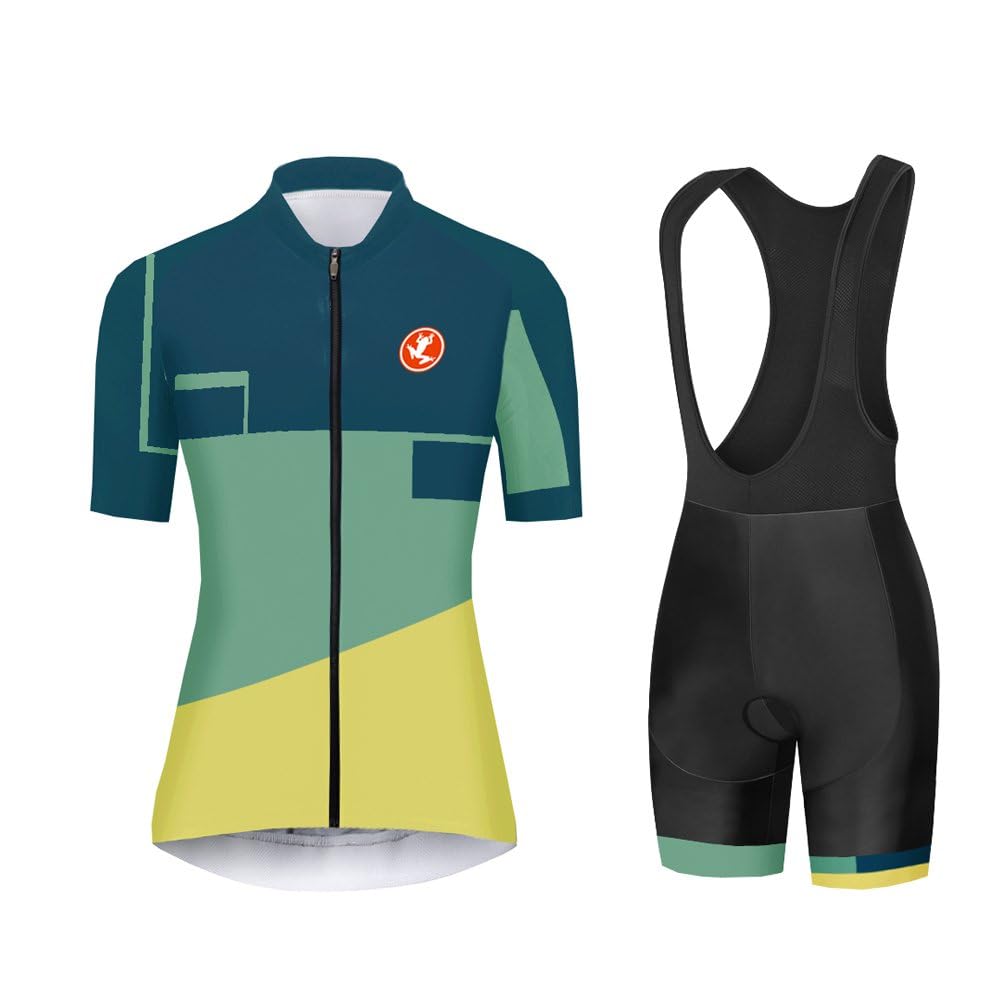 UGLY FROG DTao01 Donne Manica Corta Jersey Abbigliamento Set, Ciclismo Magliette Corta Jersey Camicia +Gel Imbottito Pantaloncini Ciclismo Equitazione Bike Sportswear