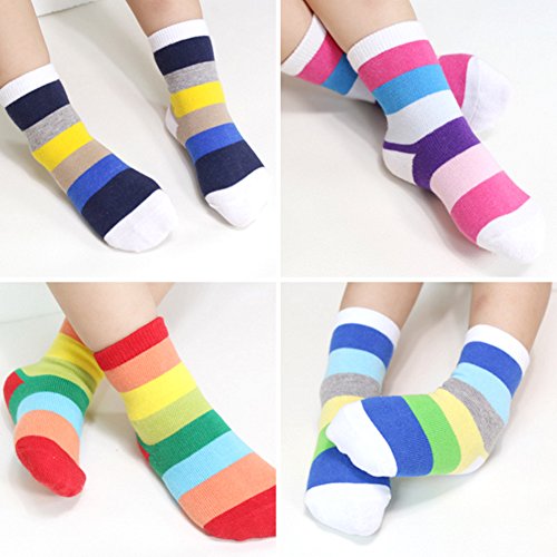 EPEIUS Kids Girls' 5 Pack Seamless Rainbow Stripes Crew Socks4