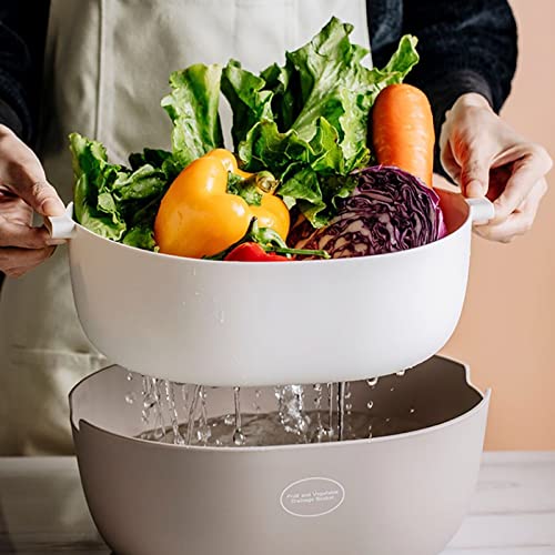 Cedilis 2 Pack 2-In-1 Kitchen Colander Bowl Set, 4.2 Quart Large Plastic Washing Bowl And Strainer, Detachable Pasta Drainer Basket For Fruits And Vegetables, Dual-Layer, Green And Grey #TOP4