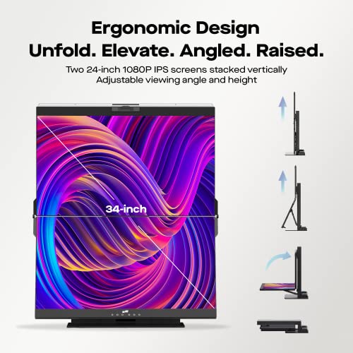 Image of Mobile Pixels Geminos Dual 24 inch Stacked Computer Monitors with 1080P Webcam&Speakers, 65W USB-C Charging, All-Inclusive Vertical Desktop Monitor, HDMI /USB-A /USB-C, Infinitely Adjustable (2 Monitors)