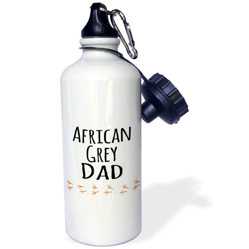 3dRose African Grey Parrot Dad Bird Lover Exotic Pet Owner Text with Bird Footprints Sports Water Bottle 21