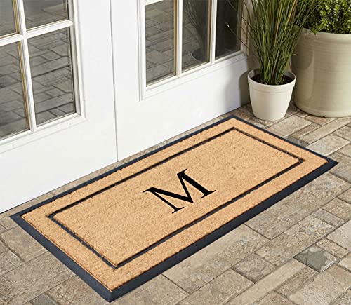 A1HC Natural Coir & Rubber Large Monogrammed Door Mat 24x48 Inches Thick Durable Doormats for Entrance Heavy Duty, Thin Profile Front Door Mat, Long Lasting Front Door Entry Doormats