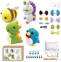 Häkelsets für Anfänger, 4-teiliges Tier-Häkelset für Erwachsene und Kinder mit Anleitung und Video-Tutorials, Häkelnadel, Garnbälle, Nadeln, Häkel-Starter-Kits, Zubehör-Set für DIY (Tiere)