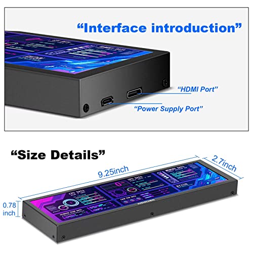 Image of AISHICHEN 8.8 Inch LCD Display, Mini Monitor 1920x480 60Hz IPS Stretched Bar Monitor, PC Sensor Panel, AIDA64 Computer Temperature Secondary Screen with Mini HDMI & Adjustable Brightness