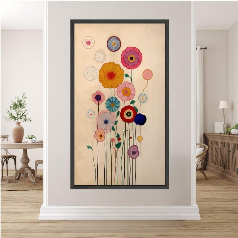 Art mural floral abstrait pour salon moderne et déco de chambre bohème