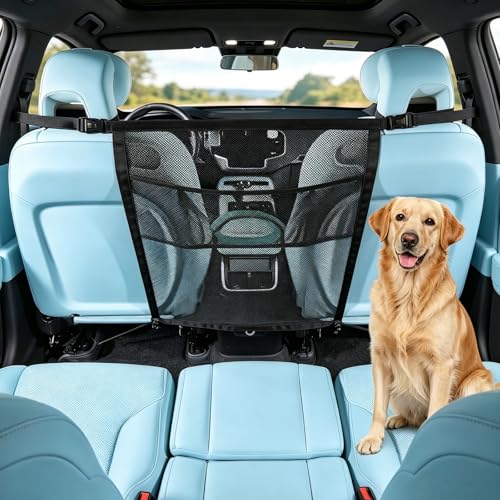 Filet Voiture pour Chien, Universel Filet Chien Voiture Separateur Siege Avant Barriere Securite pour Chien Filet Voiture Chien Adaptable SUV Robuste Et Facile...